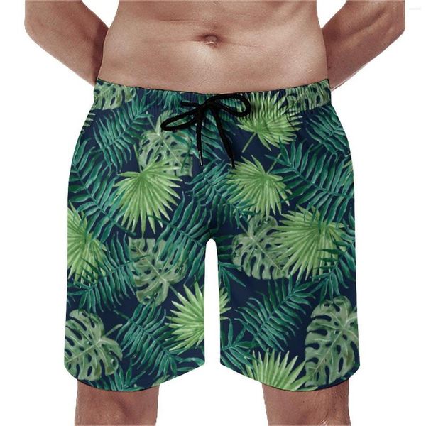 Мужские шорты с тропическими листьями, доской для джунглей, летние шорты с пальмовым принтом в стиле ретро, мужские быстросохнущие плавки с принтом для бега