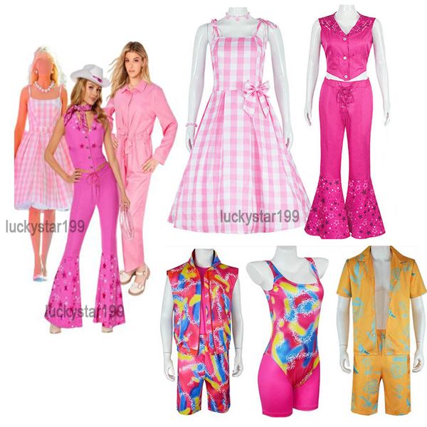 Cosplay Abiti coordinati per la famiglia Film Barbie per adulti e bambini Abito scozzese rosa Donna Halloween Fancy Doll Gioco di ruolo Plaid Dress up