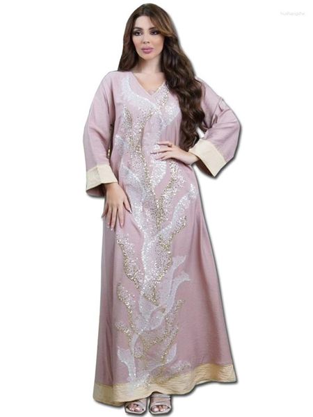 Abiti casual paillettes abaya abito abaya donne musulmane colori solidi con cintura abito maxi ballo estate dubai turk modest usura modesta