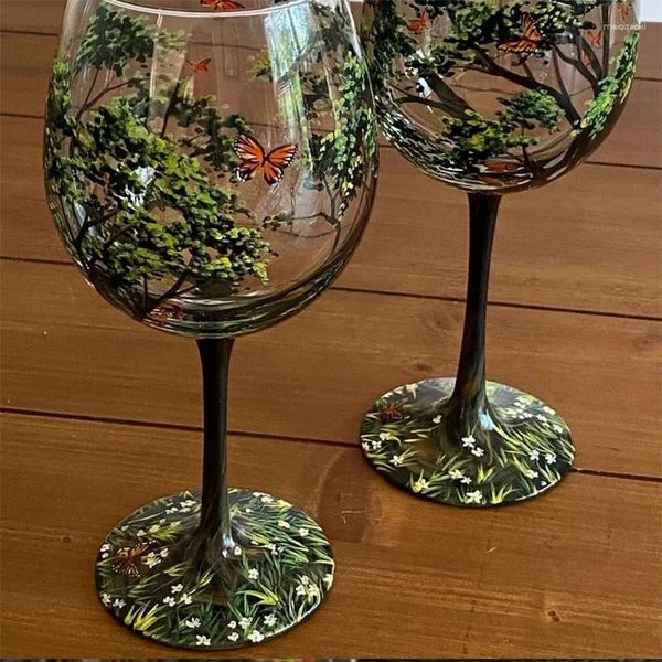 Copos de vinho Four Seasons Trees Trees de grande capacidade Campagne Creer Coquetel High Glass Cup de copo de vidro de pernas estampadas criativas Coloques impressos