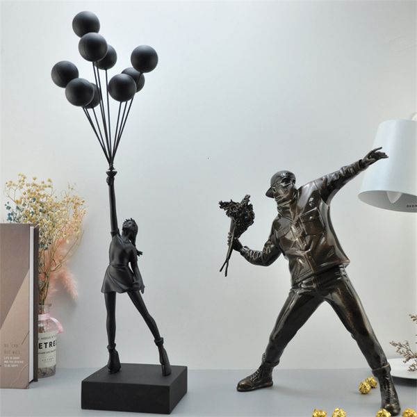 Dekorative Objekte Figuren nordische Banksy Ballon Mädchen Harz Statue Abstrakte Flugskulpturen Home Dekoration Wohnzimmer Schreibtisch Dekor 230817