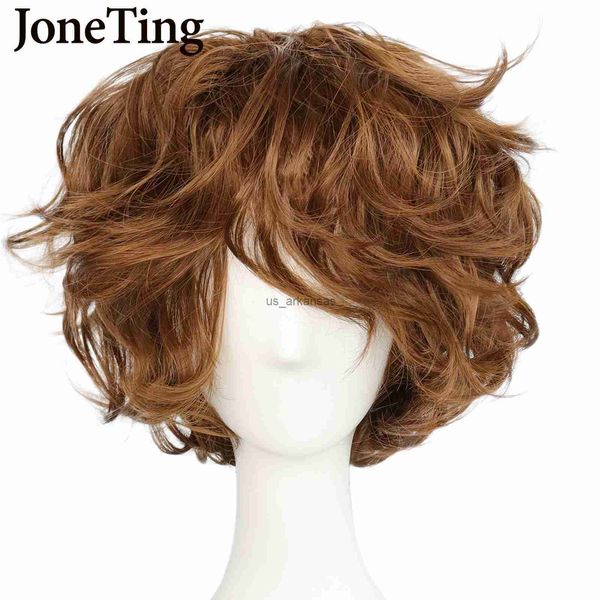 Synthetische Perücken jt synthetische braune Männer kurze wellige Perücken mit Pony Orange Curly Heat Resistant Fiber Cosplay Perücken Maschine Made Halloween Party HKD230818