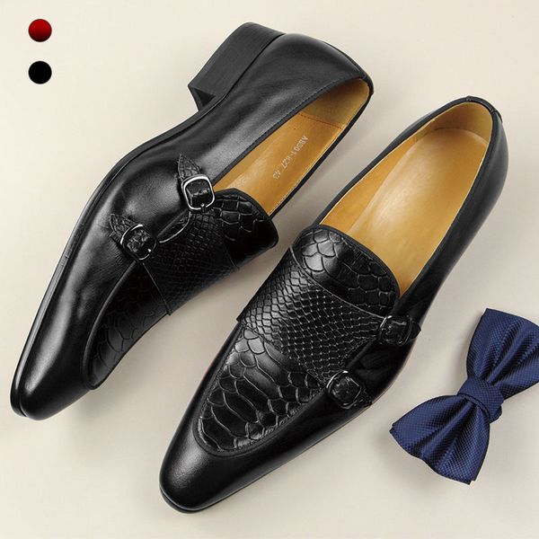 Vestido tênis de luxo de luxo para casamento elegante mass vestido sapatos de cena de cobra Red e preto Business Monk Strap 230817