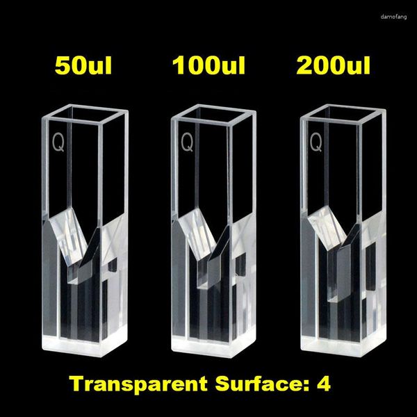 Cuveta de fluorescência Ultramicro de quartzo de 10 mm JGS-1 Célula de amostra transparente de quatro laterais 50ul/ 100ul/ 200ul