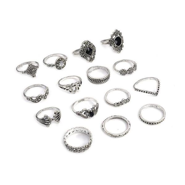 Küme halkaları punk seti bohemian vintage altın hilal geometrik eklem kadınlar için kristal tasarım yüzüğü parti mücevher hediyesi 6-19pcs/set dro dhsnm