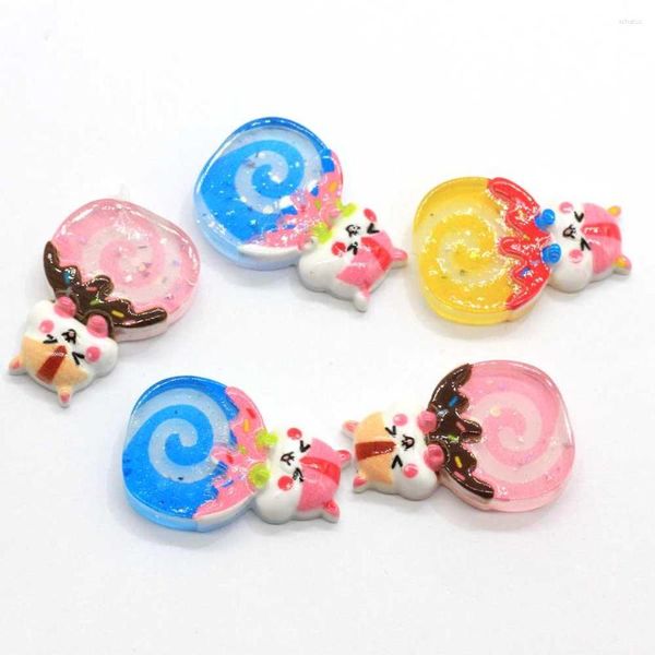 Dekoratif Figürinler Reçine Düz Bedel Beads Hamster Swirl Tatlı Şeker Dekorasyon için Renkli Diy Takılar