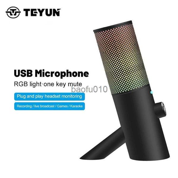 Microfones OU200 Usb Wireless Studio RGB Desktop Condenser Microfone Fico com ajuste de ganho para streaming podcasts Videos Gaming HKD230818