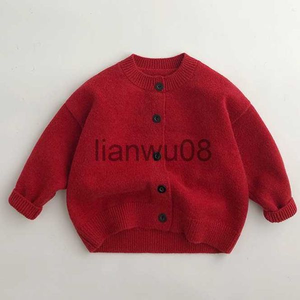 Pullover 2024 Baby Ano Novo Roupas Vermelho Inverno menino Meninos de lã de lã de tricô