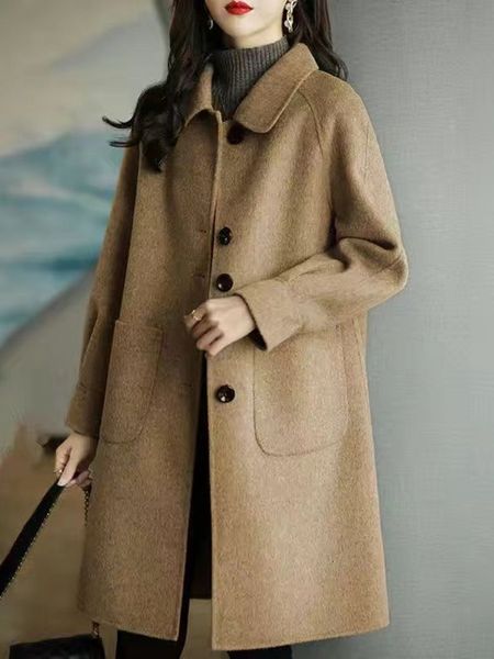 Женские куртки твидовые куртки с длинной шерстяной шерстяной женской зимняя одежда в корейском стиле мода элегантность теплый свободный комфортный транш 230818