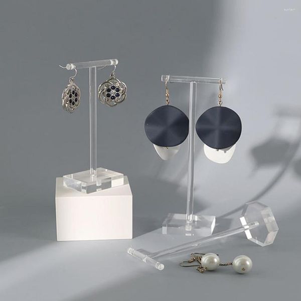 Dekorative Figuren Acryl klare Arbeitsplatte T-Bar-Ohrringe Schmuck Ausstellungshalter Hängende Organisator für Halsketten Armband-Requisiten