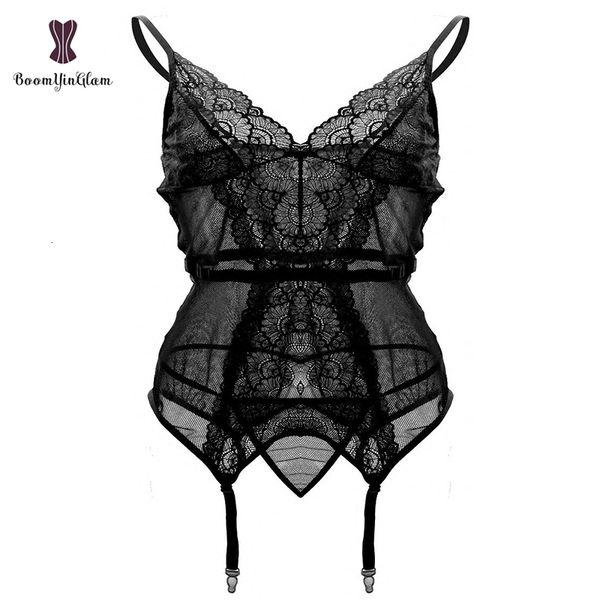 Gonna sexy nera rossa grigia grigia da donna corsetto bustier abbigliamento da sonno sexy lingerie traslucida con bretelle 1026# 230818