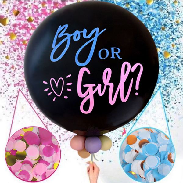 Outros suprimentos de festa de evento menino ou menina gênero revelação decoração 36 gigante Balão de látex preto Balão azul rosa Confetti Baby Shower Globos 230818