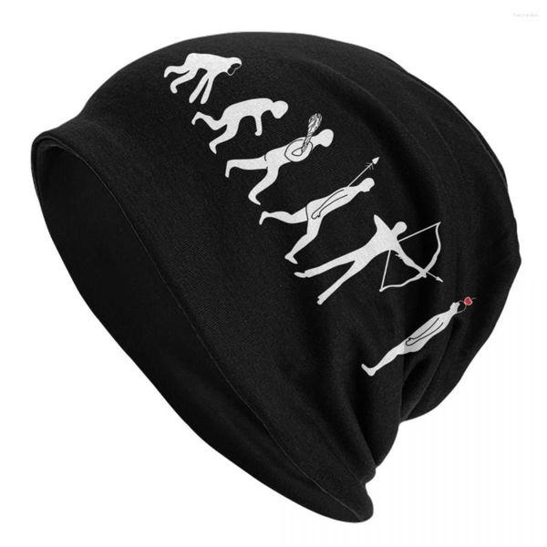 Berets Bogenschießen Archer Evolution Gift Bonnet Hut Strick Hüte Männer Frauen Mode Unisex für Erwachsene Bogenjagd Liebhaber Winter warme Mützen Kappe