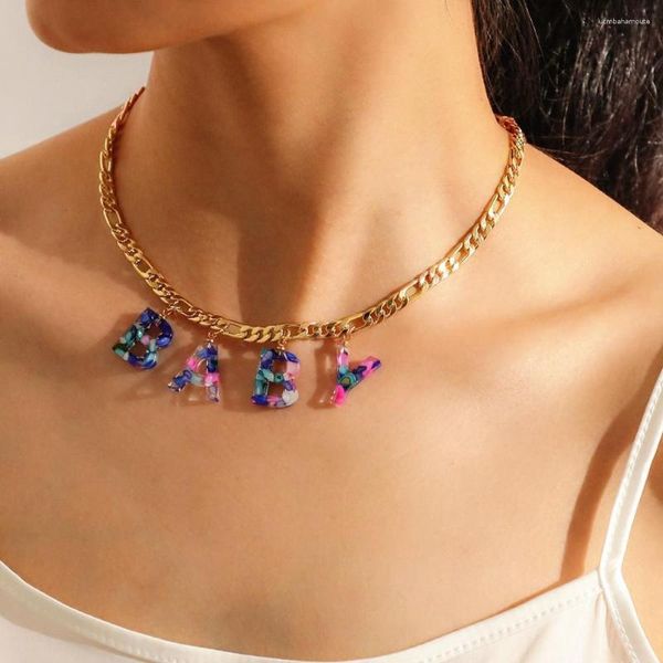 Colares pendentes 2023 Candy Bohemian Color Baby Angel Love Letter for Women Trendy Colorful Regin Clavicle Cheker Jóias