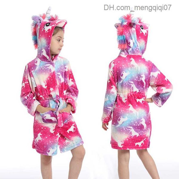 Полотенца одежда для маленькой девочки Unicorn Pajamas зимняя теплая ванна детская одежда для одежды с капюшоном с капюшоном полное сет