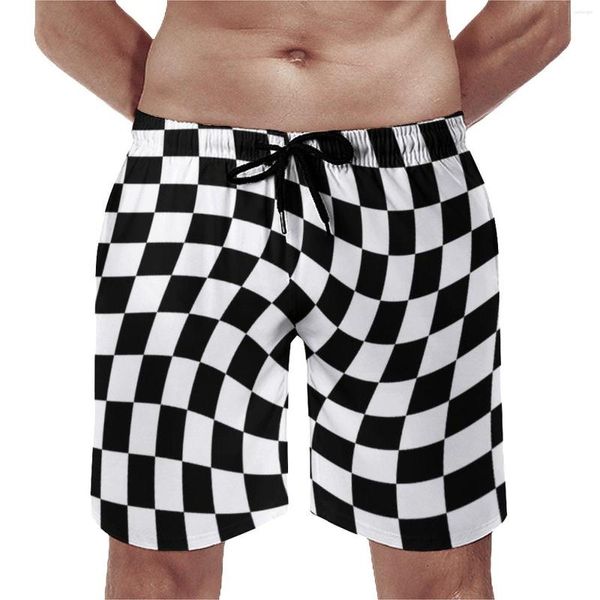 Shorts Shorts palestra astratta a scacchiera a Cheaboard hawaii beach tronks nero Checker comodo sport fitness alla moda pantaloni corti