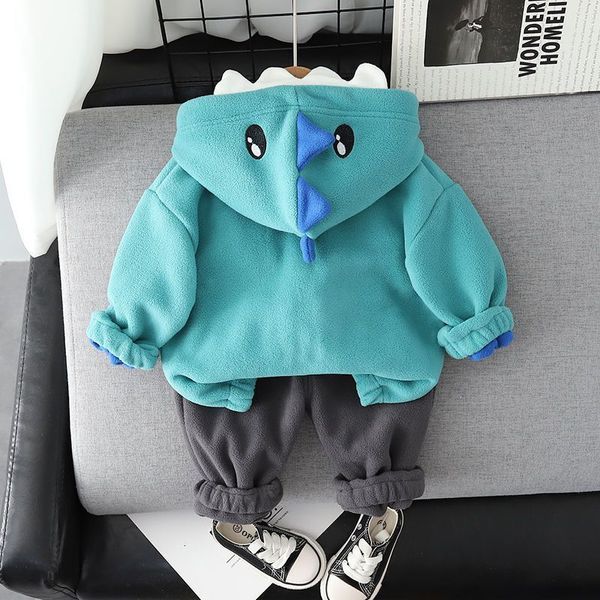 Kleidungsstücke Kinder Kleidung Boy Herbst Winteranzug Baby Samtmantel Kleinkind Dinosaurier Kapuze -Jacke mit zweiteiliger Set 15y 230818