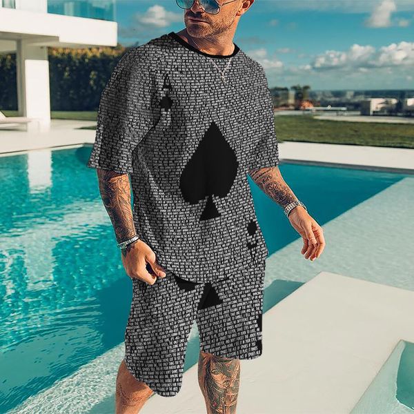 Traccetti da uomo Modello di poker divertente y2k uomini casual tracce di moda per strada indossare magliette per 2 pezzi set di abbigliamento oversize maschi 230818