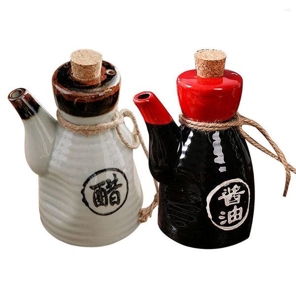 Yemek takımı setleri seramik soya sosu şişesi Japon tarzı yağ potu mutfak aksesuar sirke ile döküm
