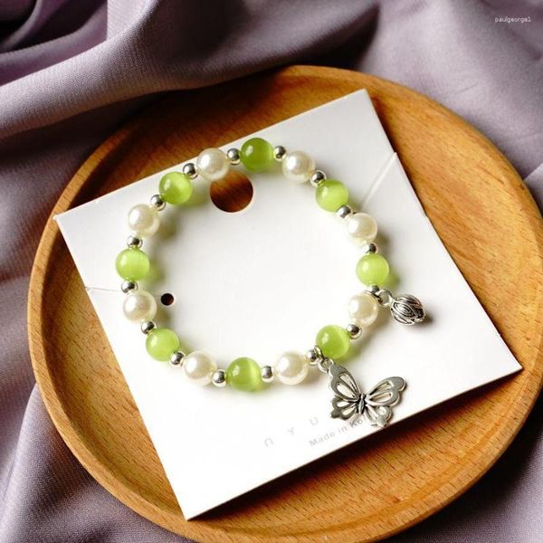 Charm Armbänder Grüne Opal Perlen Schmetterling Perlenarmband Einfaches Temperament Wild Ins Nischendesign #YXS18