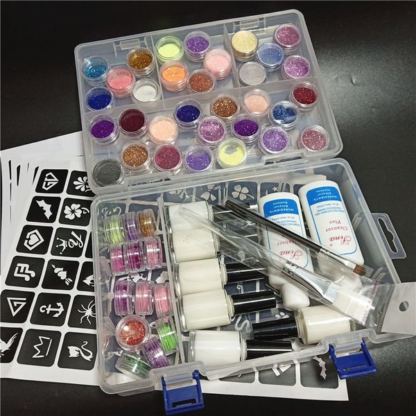 Temporäres Tattoos 45 Farbpulver Schimmer Glitter Kit für Tattoo Body Kids Face DIY Nail Art Dekoration Telefon 2308017