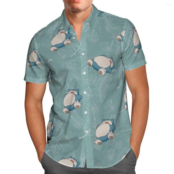 Herren lässige Shirts 2023 Sommer Button-Down-Shirt Urlaub Kurzarm Pokmon 3d Full Print Beach Fashion Revers Colored Hip Hop Top