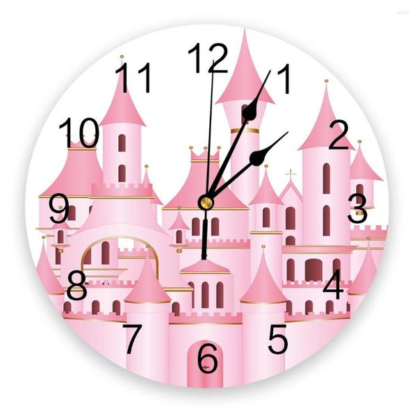 Wanduhren Schloss rosa Cartoon Uhr Wohnzimmer Wohnzimmer Große runde stumme Quarztisch Schlafzimmer Dekoration Uhr Uhr