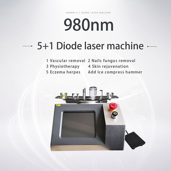 5 in 1 980nm Diodenlaservenen Spider-Vein-Gefäßentfernungsmaschine Akne+Narben+Sommersprossen+Tattoo Entfernung Nägel Behandlungsmaschine Fett Entfernen Sie Blutgefäßphysiotherapie