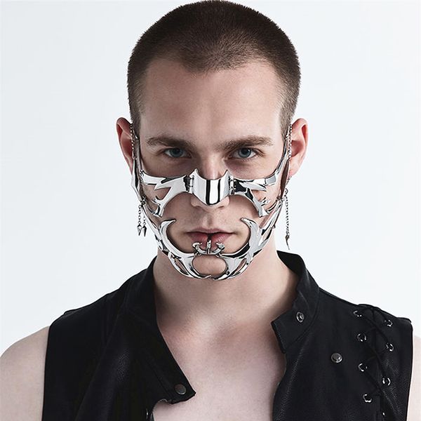 Partymasken Cyberpunk unregelmäßige Stahl Party Maske Gothic Punk Metal Mechanical Alien Fluid Face Ornament Ohrringe Juwely Accessorie 230817