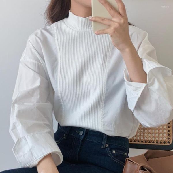 Kadın Sweaters Nedensel Kabarık Koreli Koreli Sürüm Örme Ladies Uzun kollu dikişli gömlek Sonbahar ve Kış Yarım Yüksek Boyun Külotu Üstü