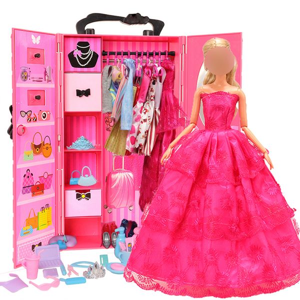 Acessórios para bonecas 30cm Doll House Furniture Wardrobe 77pcs/lote itens = 1 guarda -roupa 76 Acessórios Sapatos de colar de trajes para acessórios para bonecas 230818