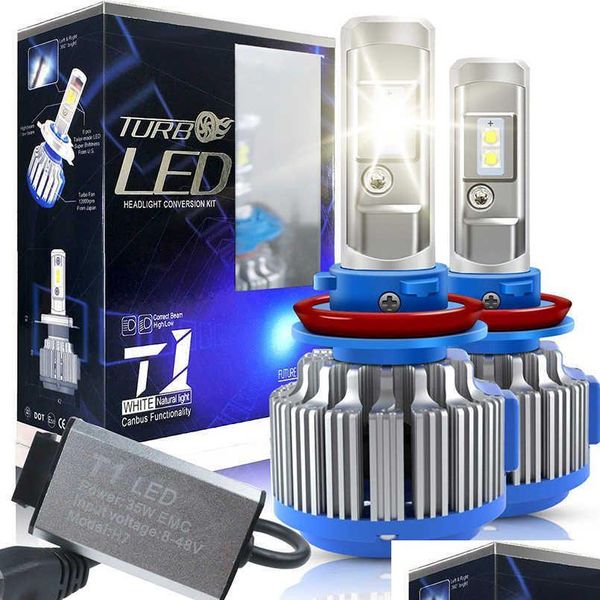 FIELI AUTO 2PCS T1 H4 LIGHT LEGGIO H7 CANBUS H1 H3 H11 880 9005 9006 FIEDILI TURBO 70W 7000LM BB MOBILI PRESENTALE 6000K DROP DELI DHLEDLE