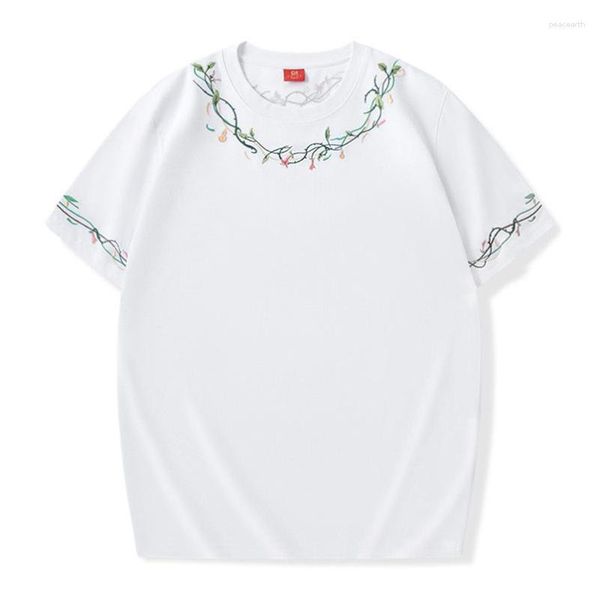Herren -T -Shirts Sommer elegant Blumensticker Hemd Männer schwarze Kurzarm -Trikots männliche T -Shirts Plus Size White Clothing o Hals