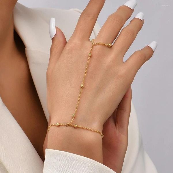 Strand leichte Luxus -Persönlichkeit Fortgeschrittene Fithermodus -Slave -Ketten -Finger -Ring gerade Kupferperlenarmband