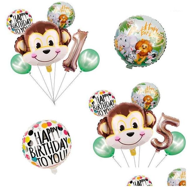 Decorazione per feste 1Set Cartoon Animal Brown Monkey Monkey Air Helium Balloon Zoo Safari Farm Tema Decorazioni di compleanno per bambini Toy Shower Toy Dhrh0