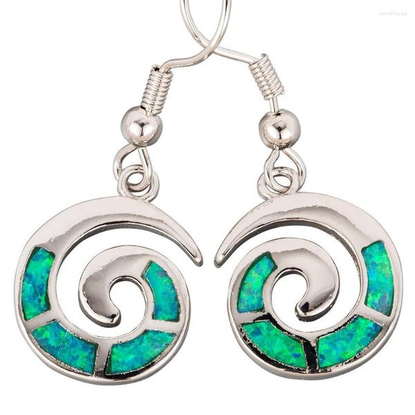 Dangle Ohrringe Kongmoon Spiralform Kiwi Grün Feuer Opal Silberschild Schmuck für Frauen Tropfen