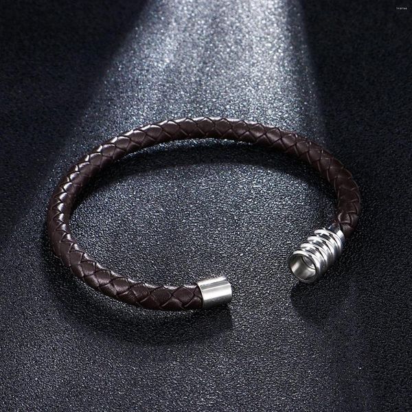 Braccialetti di collegamento Haoyi classico uomo in pelle maschile bracciale in acciaio inossidabile chiusura magnetica 6 mm semplice regalo di gioielli intrecciati multicolore