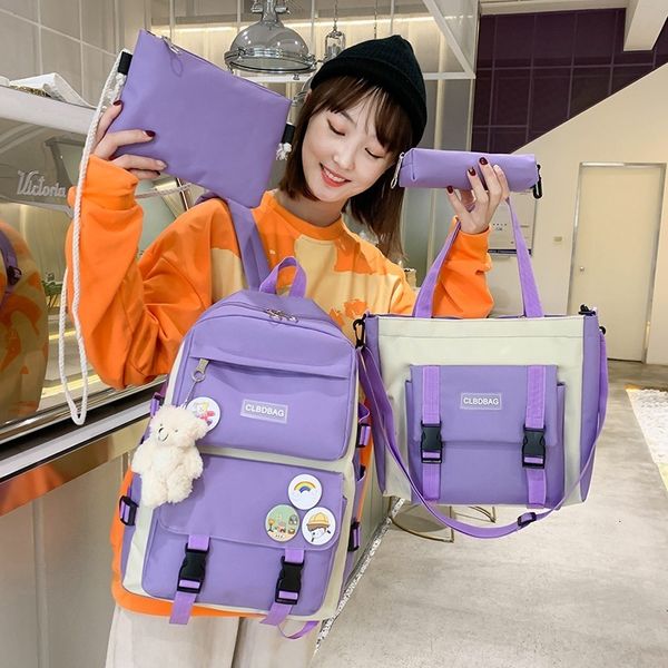 Schulbeutel Teenage Student Schoolbag Canvas Vierpieze Set Girls Trend Freizeittasche Fresh Rucksack für Mittelschüler 230818