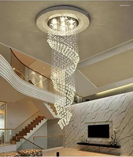 Lustres de lustre de cristal moderno para led de corredor de luxo de design de interiores em espiral