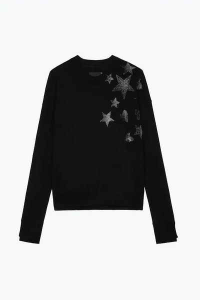 Zadig Voltaire 23 maglioni di maglioni ZV Star Love Hot Drilling Black 100 Cashmere Sighi