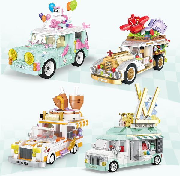 Street View Build Block City Sorvete Toy Truck Moc Brick Dining Car Building Block Duplo Barbie Auto Food Cart Snacks Shop Lepin Brick Toy para menina Voiture Barbie