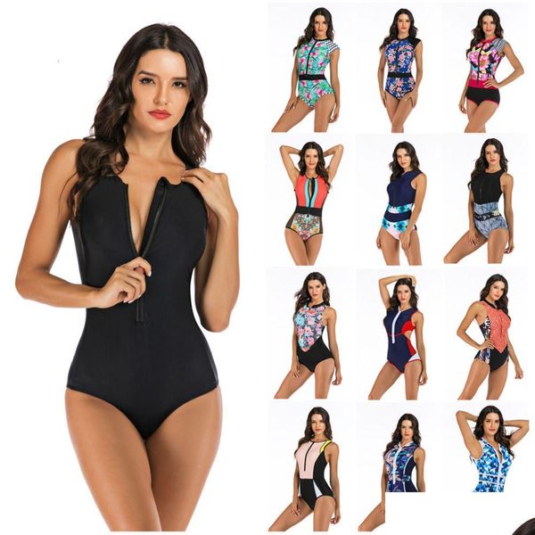 Profissional de roupas de banho feminina One peça Mulheres zíper Monokini Swimsuith Sport Bodysuit de maiô de maiô Swim Swim Plus Size S-2xl Y2008 DHBJ7