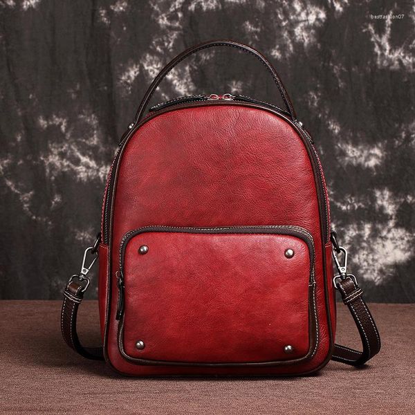 Schultaschen 2023 Markendesigner Schulter für Mädchen Mode Frauen Rucksack mit Streich echtes Leder Frauen hohe Qualität