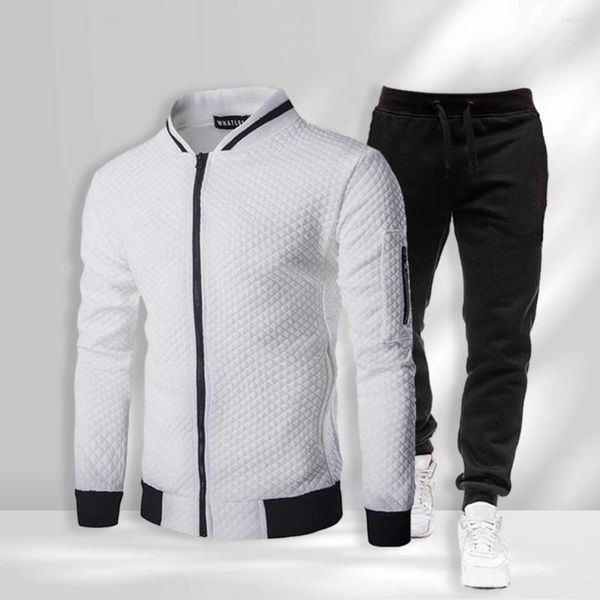 Men's Tracksuits Men Jacket Calças Conjunto de esportes elegantes para atividades ao ar livre Stand colar zíper cintura elástica Running