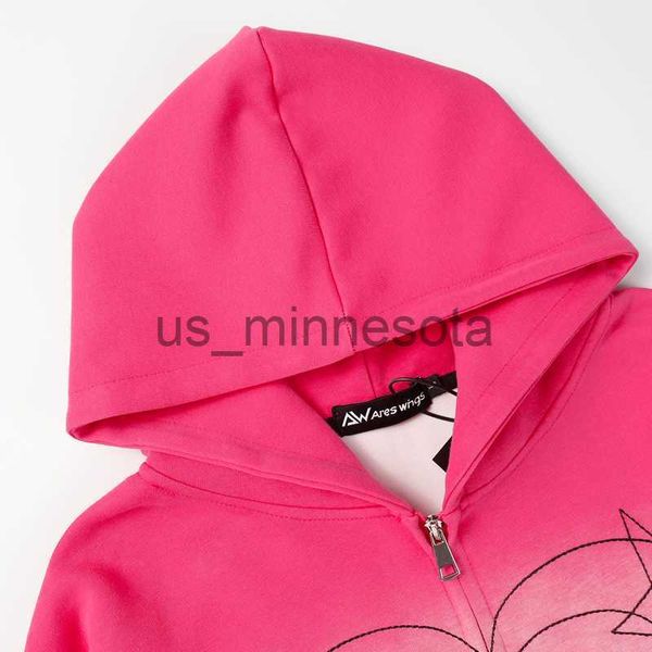 Erkek Hoodies Sweatshirts 2023 Sonbahar Kış Ares Wings Fermuar Kapşonlu Ceket Nakış Kalp Grafikleri Gevşek Hoodie Erkek Kadınlar Yüksek Sokak Günlük Yok Tulucu J230818