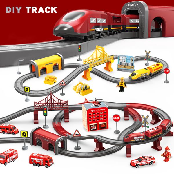 Diecast Model Diy Raylı Araba Çocuk Oyuncak Bulma Bulmaca Montajlı Demiryolu Track Bina Block Manyetik Tren Seti Noel Hediye Oyuncak 230818