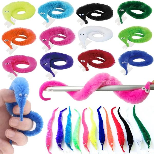 12шт Twisty Worm Magic Toys Party Favors Fuzzy Worm на струнном рождественском мастере Хэллоуин Новые странные трюки для детей