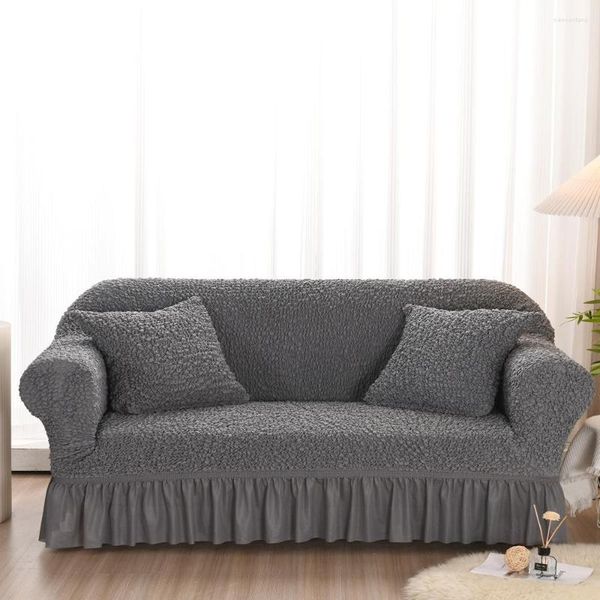 Kissen grauer elastischer Sofa-Abdeckung (Rock) für Wohnzimmer Samt Slip Couch Couch Couch Home Decor 1/2/3/4-Sitzer