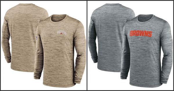 Cleveland''Browns''Men Heather Grey Sideline Team Velocity Performance Long Sleeve T-Shirt