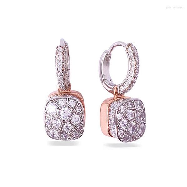 Brincos de Dangle S925 Estilos de favo de mel de prata esterlina Estilo de ouro rosa e mistura Cristais verdes azuis brancos azuis Drop para mulheres